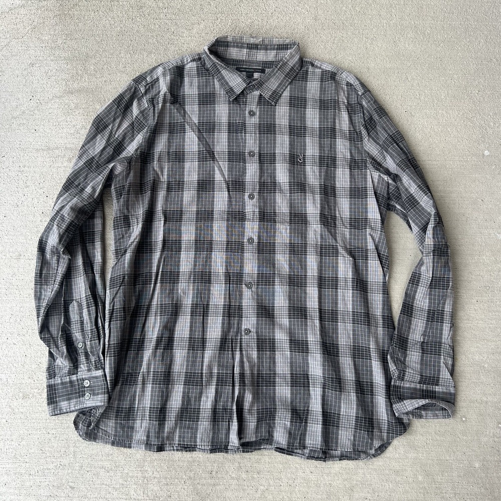 John Varvatos Men's XXL Gray Plaid Long Sleeve Button Up Shirt